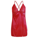 Maxbell Women's Babydoll Lingerie Lace Strappy Sleepwear T-back Set Nighty Red XL
