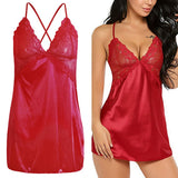 Maxbell Women's Babydoll Lingerie Lace Strappy Sleepwear T-back Set Nighty Red XL