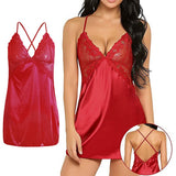 Maxbell Women's Babydoll Lingerie Lace Strappy Sleepwear T-back Set Nighty Red XL