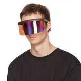 Oversize Shield Visor Sunglasses Flat Top Mirrored Lens Eyewear Clear