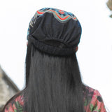 Women Ethnic Turban Hat Cap Head Wrap Scarf Beanie Embroidered Floral Black