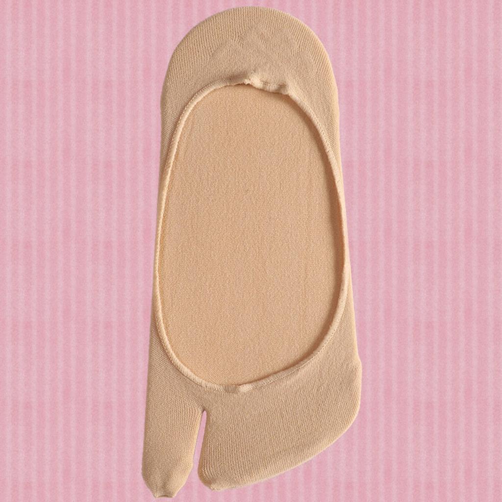 Womens Tabi Flip Flop Socks Non Slip Ultra Low Cut Casual 2 Toe Socks Beige