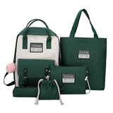 5Pcs/Set Canvas Backpack Set with Shouder Bags Small Pouches Dark Green