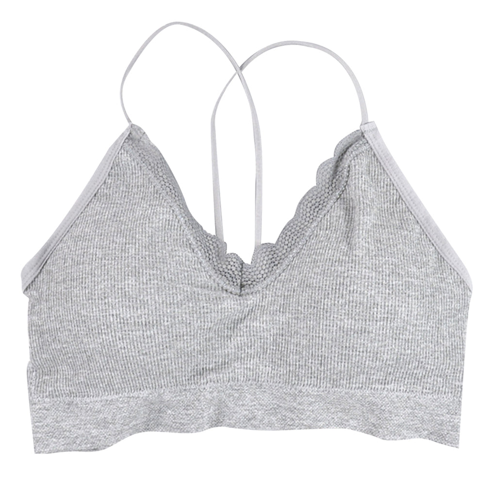 Women Bralette Spaghetti Straps Comfort Bra Padded Camisole Crop Top Gray
