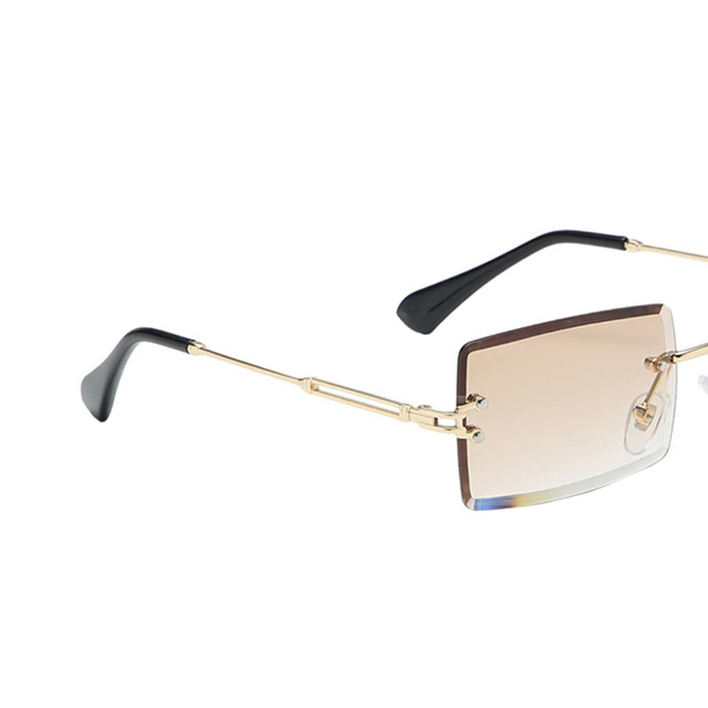 Chic Rectangle Cut Rimless Sunglasses Tinted Lens Eyewear Shades Brown