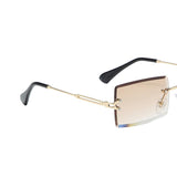 Chic Rectangle Cut Rimless Sunglasses Tinted Lens Eyewear Shades Brown