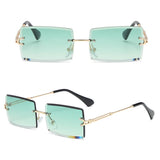 Chic Rectangle Cut Rimless Sunglasses Tinted Lens Eyewear Shades Green