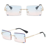 Chic Rectangle Cut Rimless Sunglasses Tinted Lens Eyewear Shades Blue Pink