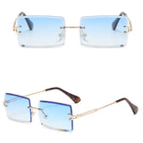 Chic Rectangle Cut Rimless Sunglasses Tinted Lens Eyewear Shades Blue