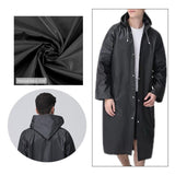 Women Men Fashion Solid Black Rain Poncho Long Sleeve Hooded Raincoat Jacket