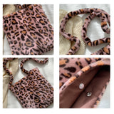 Plush Leopard Print Cross-body Shoulder Bag Handbag Bag Pink