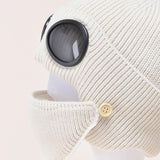 Unisex Wool Knitted Goggles Beanie with Face Mask Set Winter Warm Hat Beige