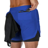 Maxbell Men 2 In 1 Double-Deck Quick Dry GYM Sport Shorts M Blue