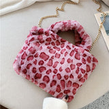 Women Leopard/Zebra Stripe Handbag Faux Fur Tote Bag pink leopard print