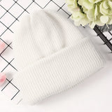 Women Knit Beanie Winter Solid Cashmere Ski Hat Beanies Skull Cap White