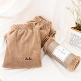 Women Winter Pajamas Pants Velvet Sleepwear Home Nightgown Trousers Coffee