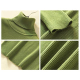 Lady Turtleneck Knit Sweater Long Sleeves Fall Winter Slim Sweater for Women Green