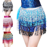 Belly Dance Waist Chain Hip Skirt Scarf Sequins Tassel Streamer Black Silver