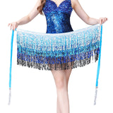 Belly Dance Waist Chain Hip Skirt Scarf Sequins Tassel Streamer Blue Black