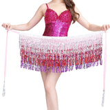 Belly Dance Waist Chain Hip Skirt Scarf Sequins Tassel Streamer Red Purple