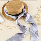 Women Silk Twill Scarf Handbag Handle Scarves Wrap Hair Bow Ribbon Silver