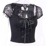 Vintage Tops Goth T-shirt Women Bandage Lace T-shirts Gothic Top S
