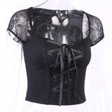 Vintage Tops Goth T-shirt Women Bandage Lace T-shirts Gothic Top M