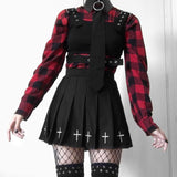 Black Women Mini Skirt Pleated Rock Gothic Lolita Casual School Dress S