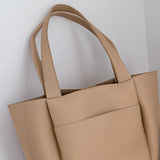 Womens Leather Handbag Large Capacity Top Handle Shoulder Bags Tote Beige