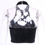 Gothic Crop Top Cosplay Streetwear Halter Tank Backless Velvet Camisole S