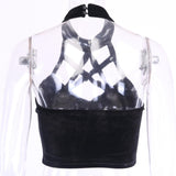 Gothic Crop Top Cosplay Streetwear Halter Tank Backless Velvet Camisole M