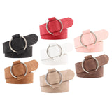 Women Leather Waistband Alloy Round Buckle No Pin Waist Strap Red