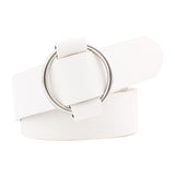 Women Leather Waistband Alloy Round Buckle No Pin Waist Strap White