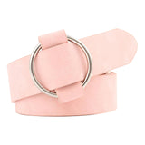 Women Leather Waistband Alloy Round Buckle No Pin Waist Strap Pink