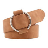 Women Leather Waistband Alloy Round Buckle No Pin Waist Strap Dark Khaki