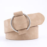 Women Leather Waistband Alloy Round Buckle No Pin Waist Strap Light Khaki