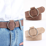 Women Leather Waistband Alloy Round Buckle No Pin Waist Strap Brown