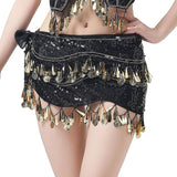 Belly Dance Hip Scarf Sequin Dance Belt Tassel Coins Skirt Belt Black