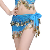 Belly Dance Hip Scarf Sequin Dance Belt Tassel Coins Skirt Belt Blue