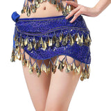 Belly Dance Hip Scarf Sequin Dance Belt Tassel Coins Skirt Belt Royal Blue