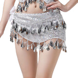 Belly Dance Hip Scarf Sequin Dance Belt Tassel Coins Skirt Belt Silver