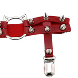 Women Leather Leg Ring Garter Belt Elastic Punk Rivet Thigh Suspender Red