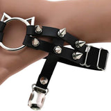 Women Leather Leg Ring Garter Belt Elastic Punk Rivet Thigh Suspender Black