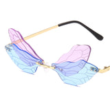 Dragonfly Rimless Sunglasses Novelty Tinted Lens Glasses Eyewear Purple+Blue