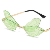 Dragonfly Rimless Sunglasses Novelty Tinted Lens Glasses Eyewear Green