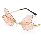 Dragonfly Rimless Sunglasses Novelty Tinted Lens Glasses Eyewear Light Brown