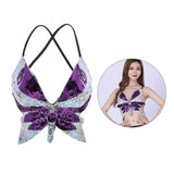 Belly Dance Bra Top Women Sequined Dance Costumes Butterfly Tops Purple