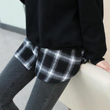 Plaid Half Skirt Girls T-Shirt Hoodies False Bottom Extender Down Black