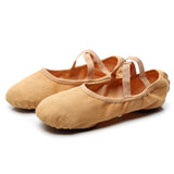 Canvas Ballet Slipper Split-Sole Shoes Fitness Gymnastics Flats Tan_34