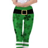 Stretchy Soft Women Leggings Shamrock Print Compression Pants Green S